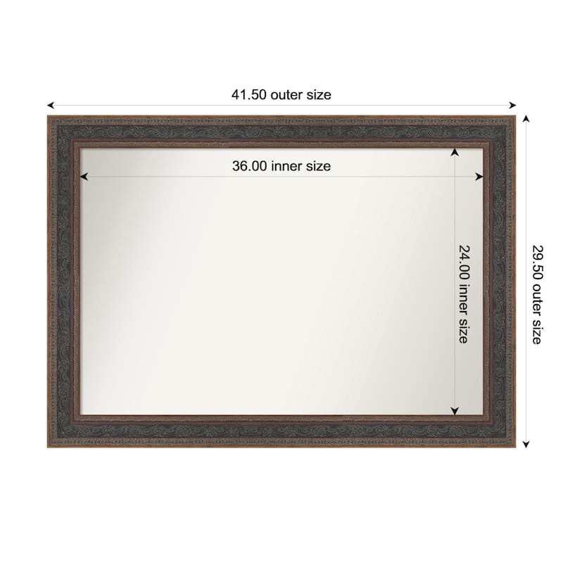 Attic Aged Non-Beveled Wood Framed Bathroom Vanity Wall Mirror - 42 x 30 in - Attic Aged Bronze