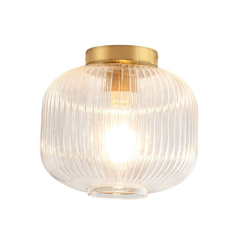 1-Light Mid-Century Modern Ribbed Glass Flush Mount Light