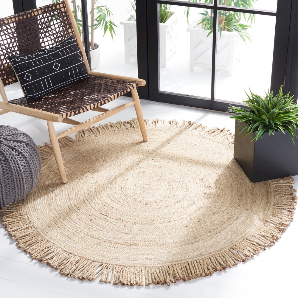 SAFAVIEH, Handmade Braided Bronagh Jute Fringe Round Rug