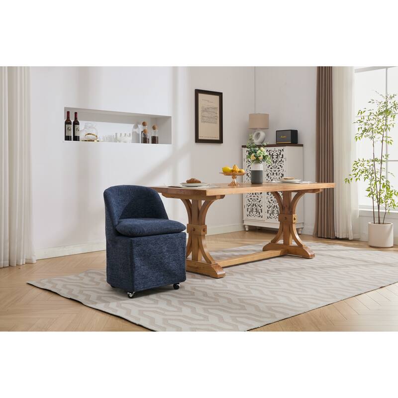 Modern 2 Piece Set 360° Swivel Fabric Kitchen Dining Chair with Back Cushion Universal Wheels for Dining Room Kitchen