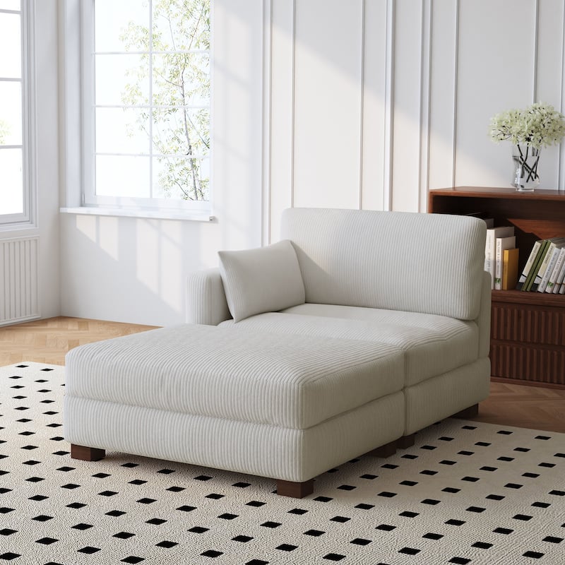 Modern 43'' Corduroy Comfy Sectional Chaise Lounge with Pillow - Left Facing - Beige