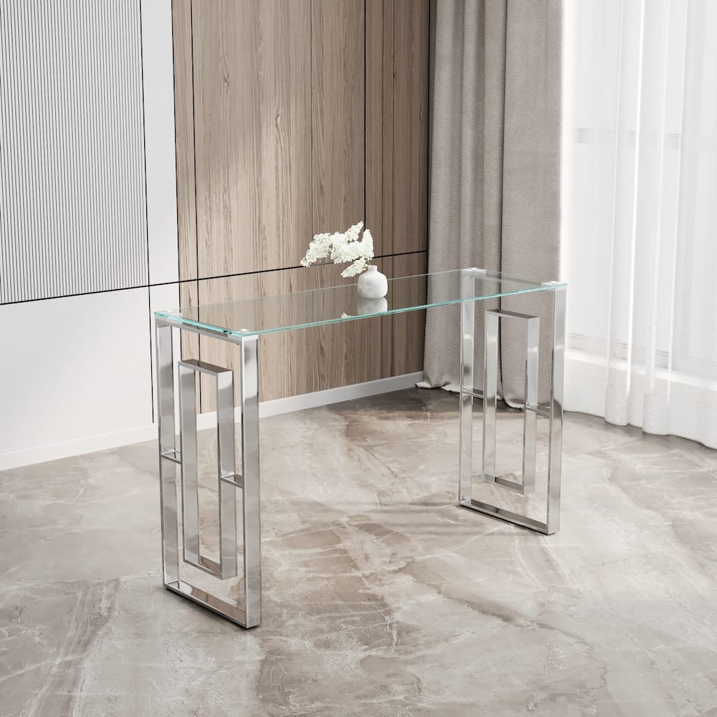 Console Table Stainless Steel Glass, Meal side table silvery Clear