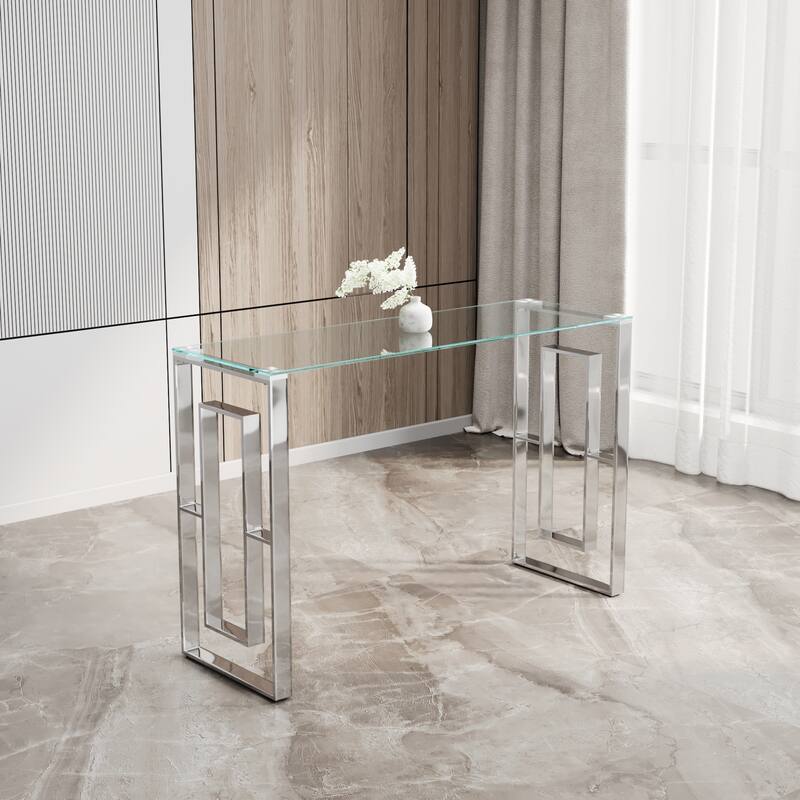 Console Table Stainless Steel Glass,Meal side table Golden Clear - Silver