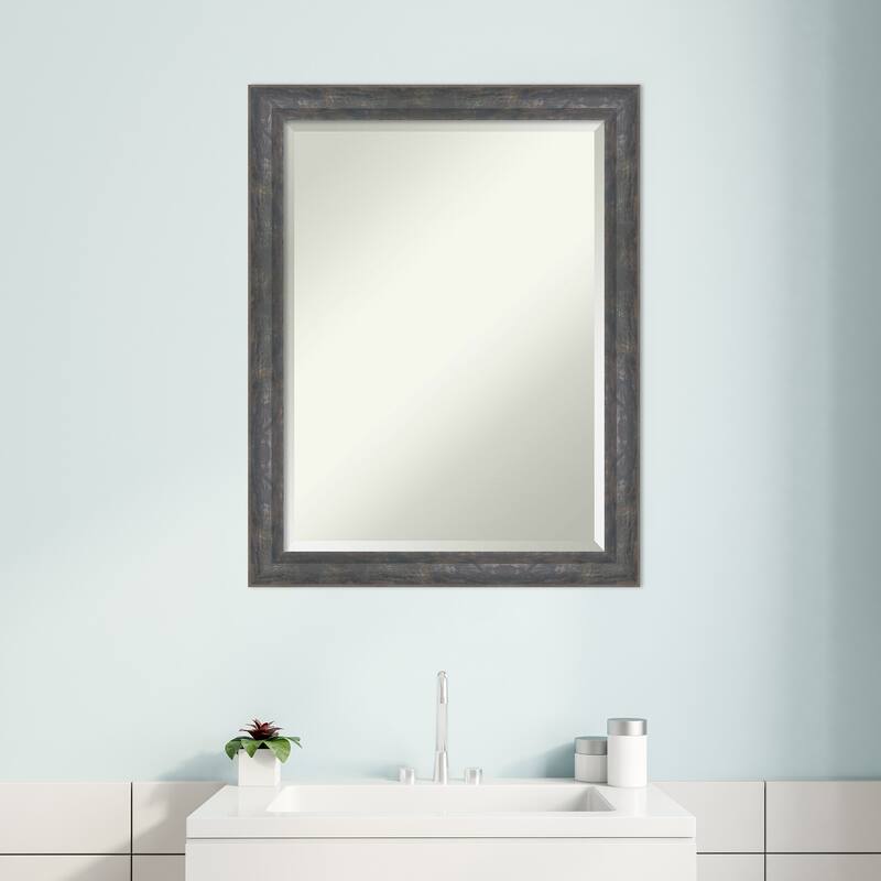 Angled Beveled Wood Framed Bathroom Vanity Wall Mirror