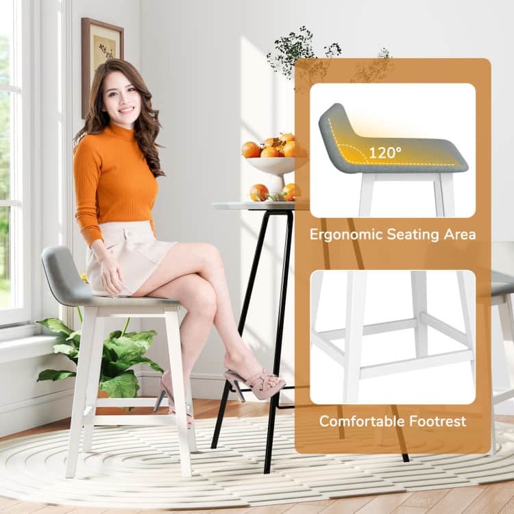 24'' Counter Height Bar Stools Faux Linen Upholstered Chairs with Low Back - 20" x 16.5" x 29" (L x W x H)