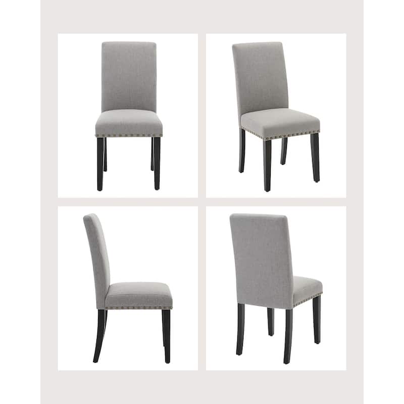 Modern Fabric Dining Chairs Set of 2 – Upholstered Curved Backrest, Wood Legs & 265lb Capacity, for Kitchen/Dining Room - Gray - Linen + Rivets