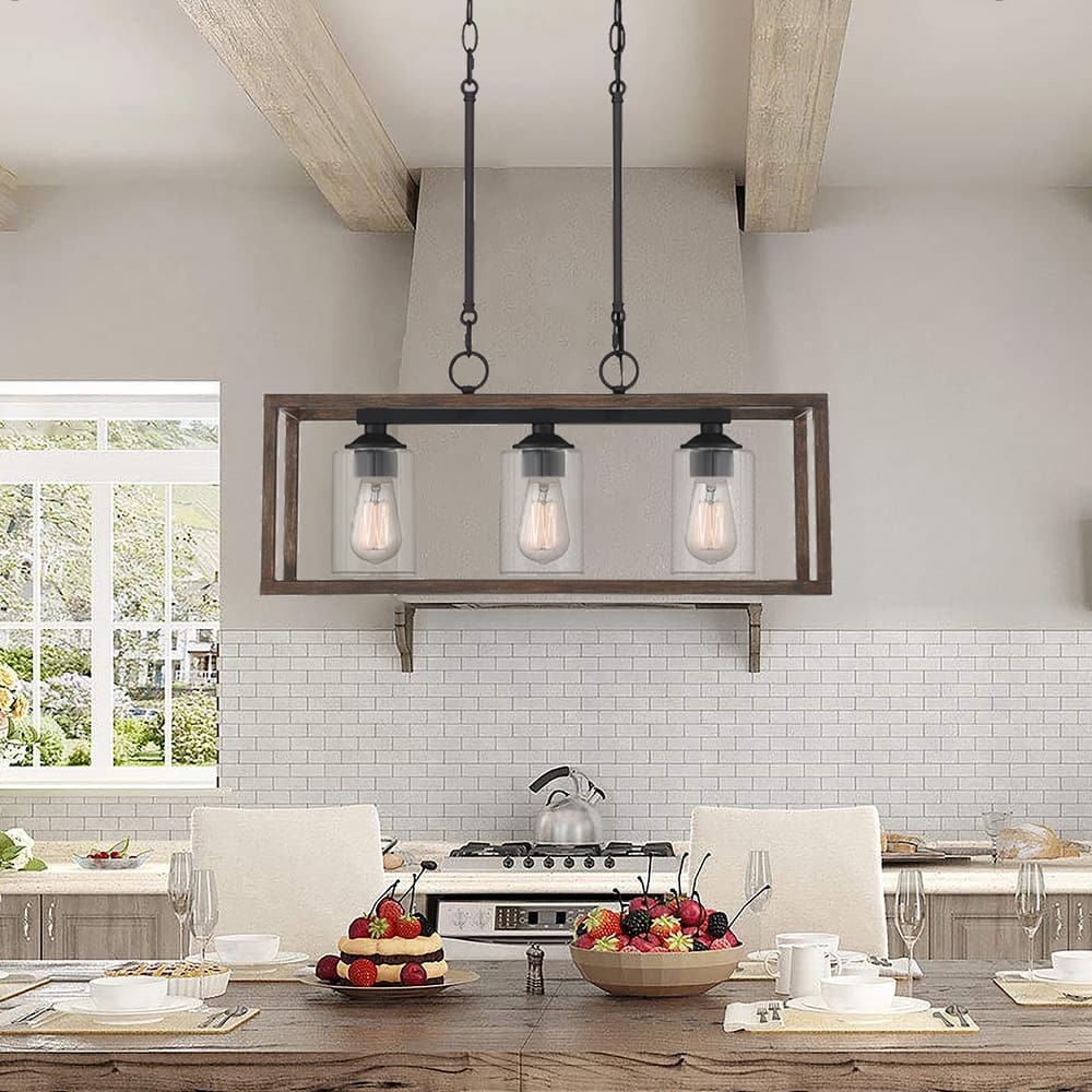 Allegray 3-light Modern Farmhouse Rectangle Chandelier Kitchen Island Pendant with UL Certified