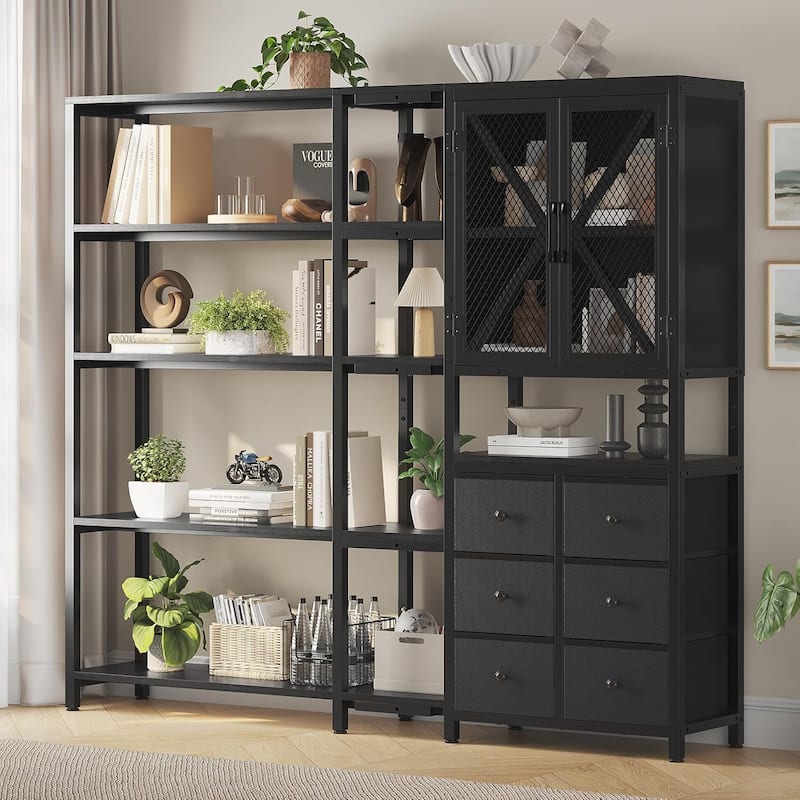 Corner Bookshelf Fabric Drawers Bookcase Display Shelf