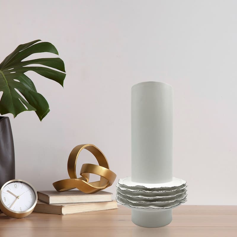 14 Inch Tall Modern White Ceramic Vase