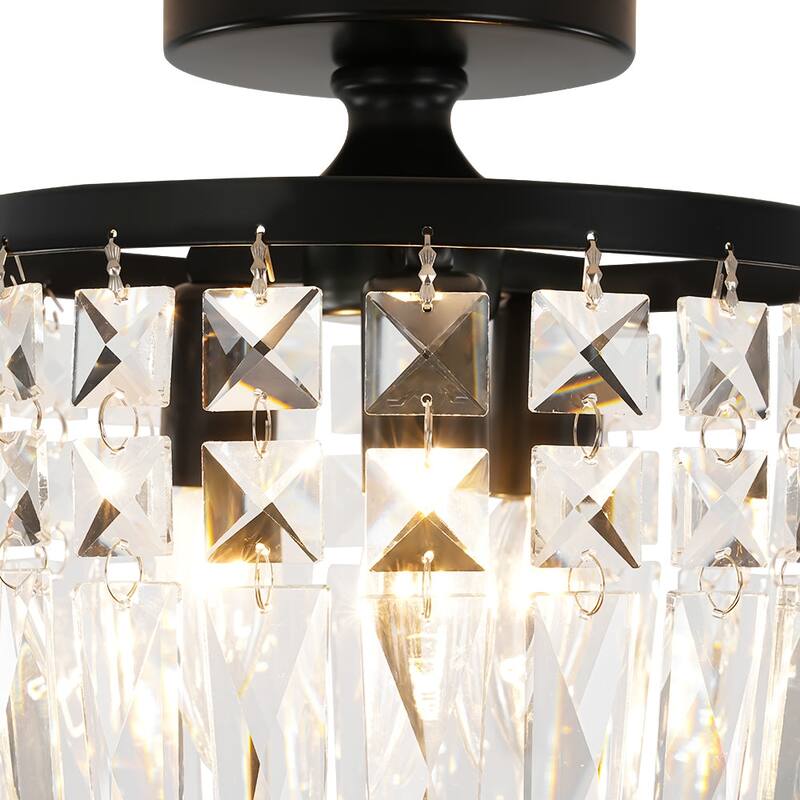 Minimalist 3-light Black Round Crystal Semi Flush Ceiling Light