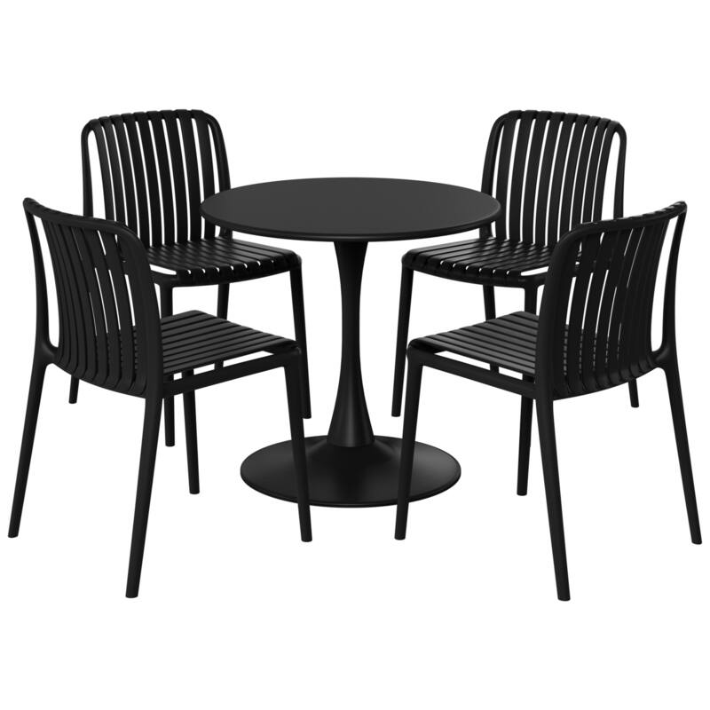 Frond and Form 4-Person Outdoor Round Dining Set - Black