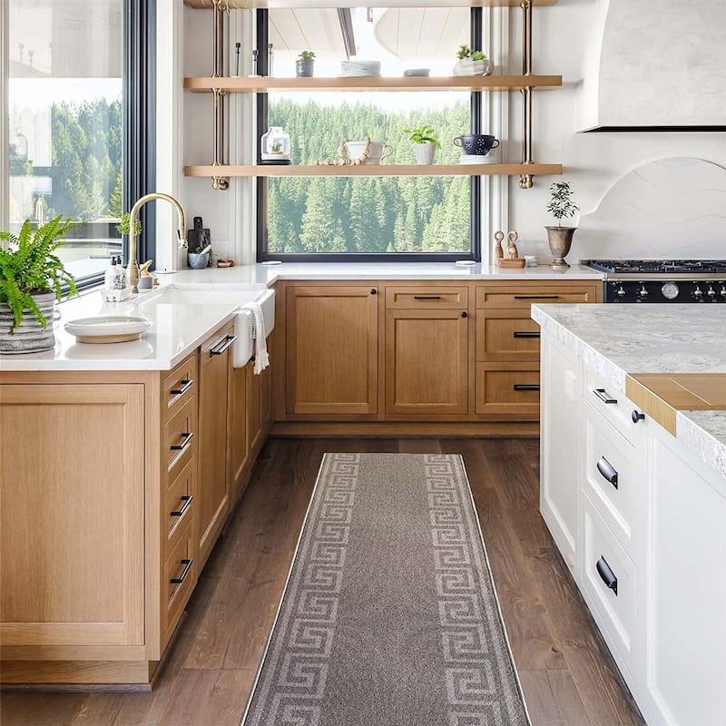 Custom Size Greek Design Gray 26 Inch Wide Non-Slip Stair Runner Rug