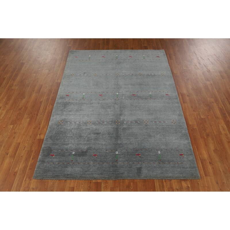 Slate Gray Gabbeh Indian Area Rug Hand-Knotted Wool Carpet - 5'4" x 7'7"