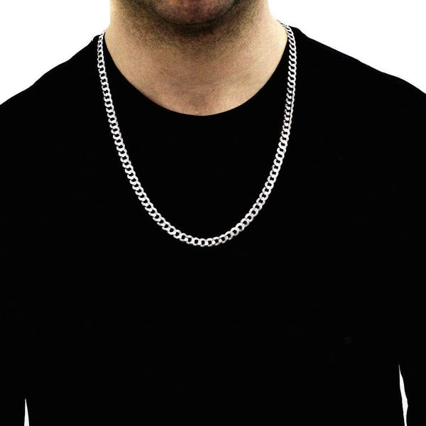 Mens Solid Sterling Silver Rhodium Plated 7 Millimeter Cuban Chain Necklace 