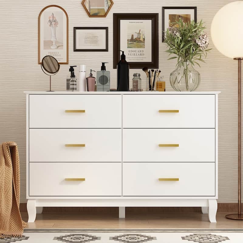 FUFU&GAGA 47.2''W 6 Drawer Double Dresser Drawer Storage Chest Lacquer - White
