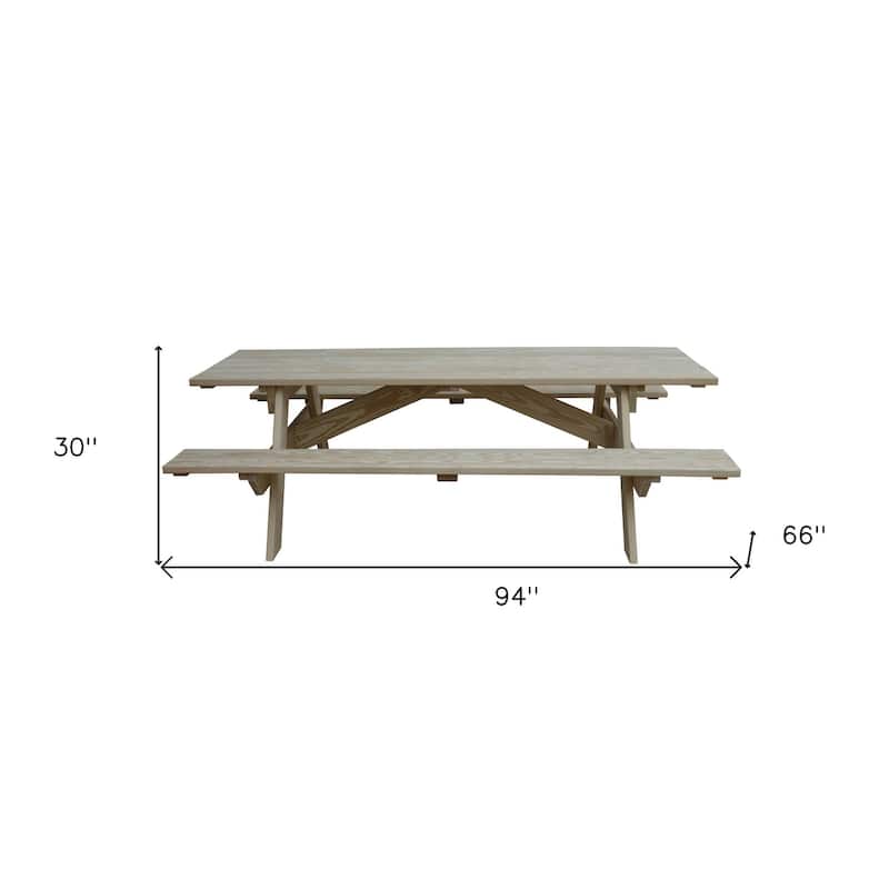 HomeRoots 94" Natural Solid Wood Outdoor Picnic Table