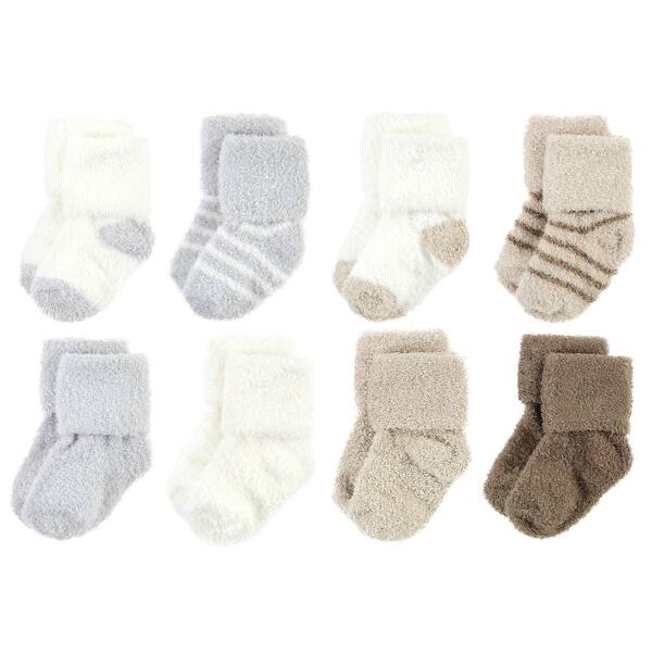 slide 1 of 1, Hudson Baby Infant Boy Cozy Chenille Newborn and Terry Socks, Gray Taupe Stripe 0-6 Months - Gray Taupe Stripe