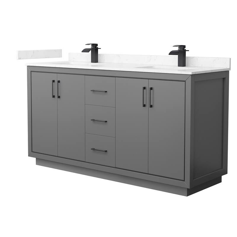 Wyndham Collection WCF1111-66D-VCA-MXX Icon 66" Free Standing Double - Dark Gray / Carrara Cultured Marble Top / Matte - Painted