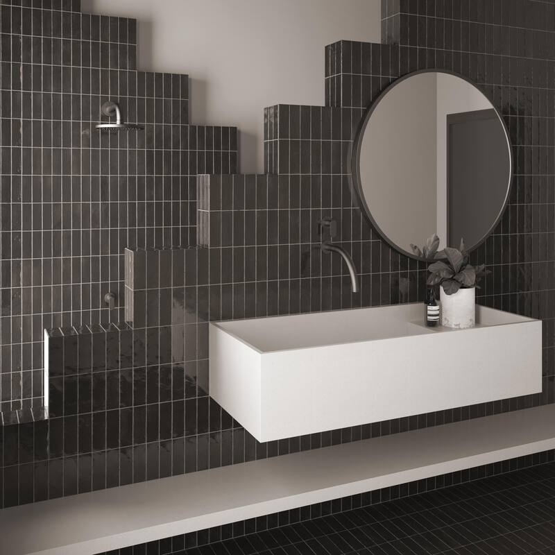 Merola Tile Coco Glossy Black Hat 2" x 5-7/8" Porcelain Wall Tile