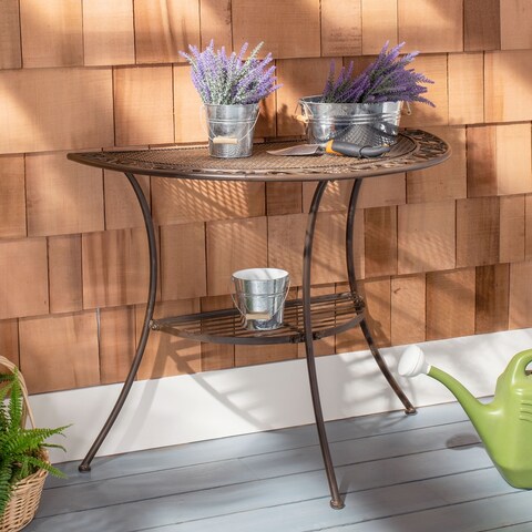 SAFAVIEH Outdoor Living Genson Victorian Iron 2-Tier End Table - 39.3" W x 20.5" L x 31.5 H