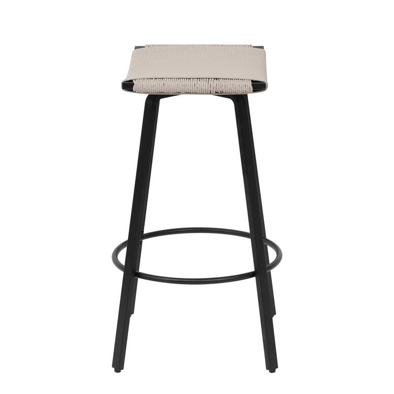 Counter Height Bar Stools Backless Handwoven Kitchen Dining Chairs With Round Footrest Set Of 2 Pvc Weaving Pub Stool