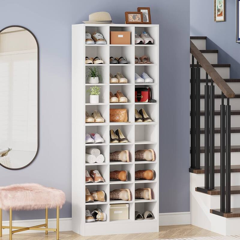 10-Tier Tall Shoe Storage Cabinet Wooden Shoe Rack with 30 Cubbies