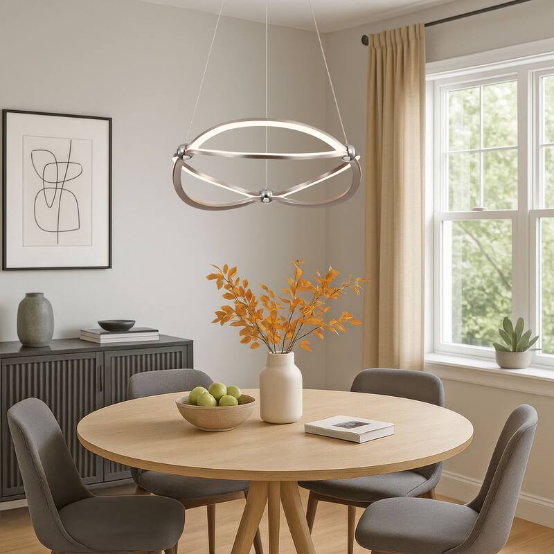 Spirale 19" LED Chandelier in Satin Nickel with No Shade - Silver