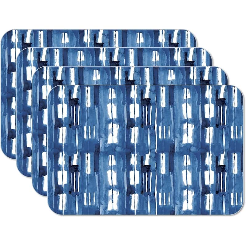 Shibori Blues 4 Pack Reversible Easy Care Flexible Plastic Placemats Made in The USA BPA Free Easily Wipes Clean - Set of 4