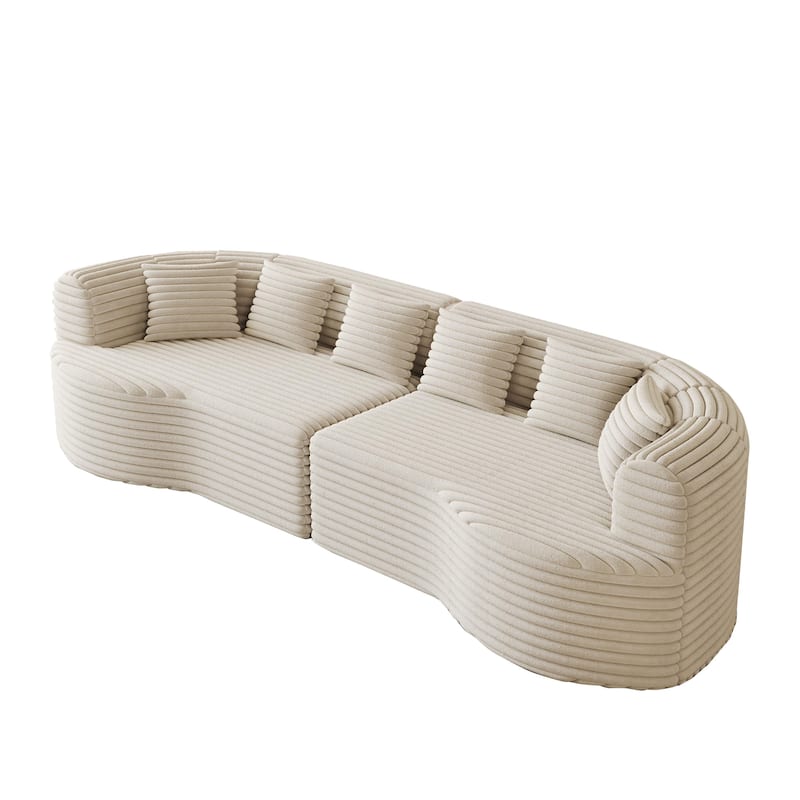 Corduroy Curved Chaise Sectional Sofa with Deep Seating and 6 Pillows