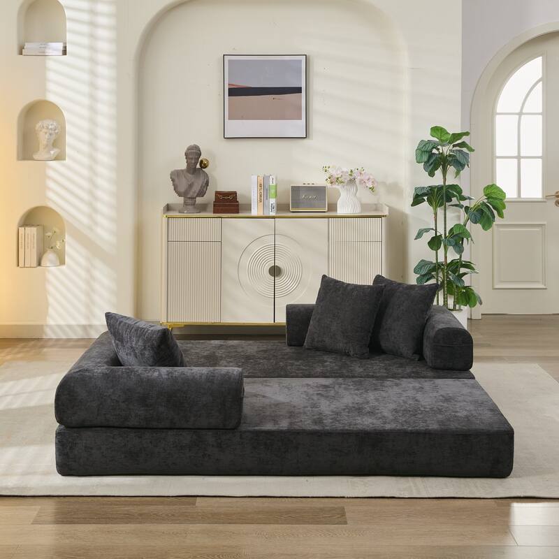 Chenille Convertible Floor Sofa Bed with Armrest for Living Room