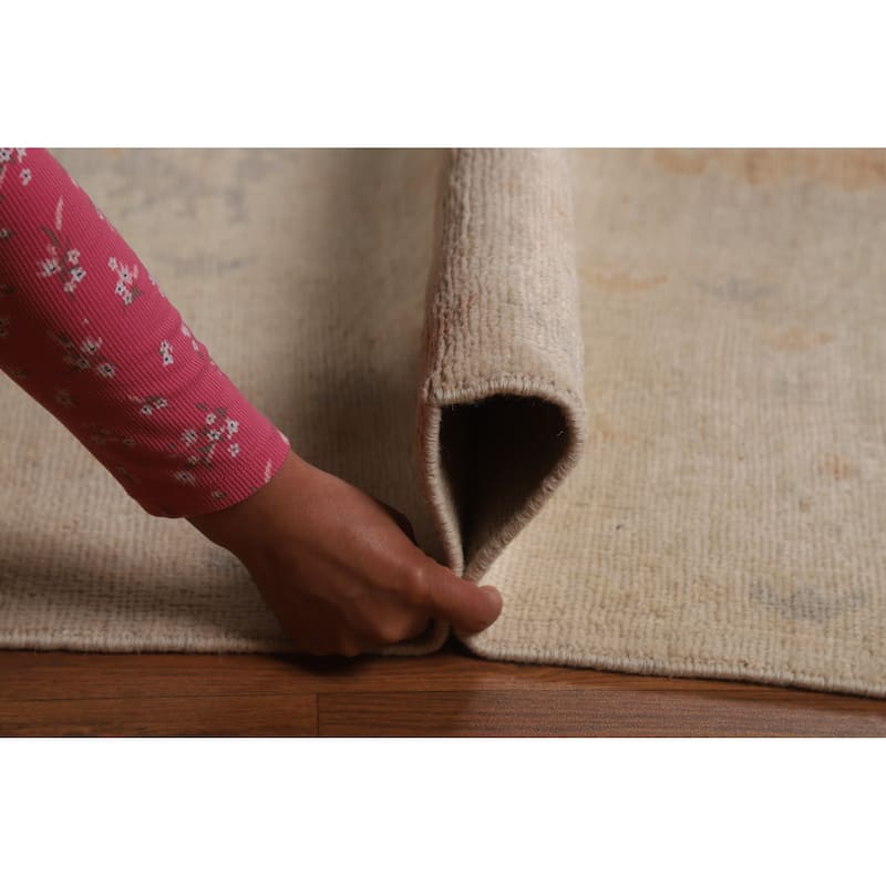 Vegetable Dye Oushak Turkish Area Rug Handmade Beige Wool Carpet - 8'0"x 9'10"