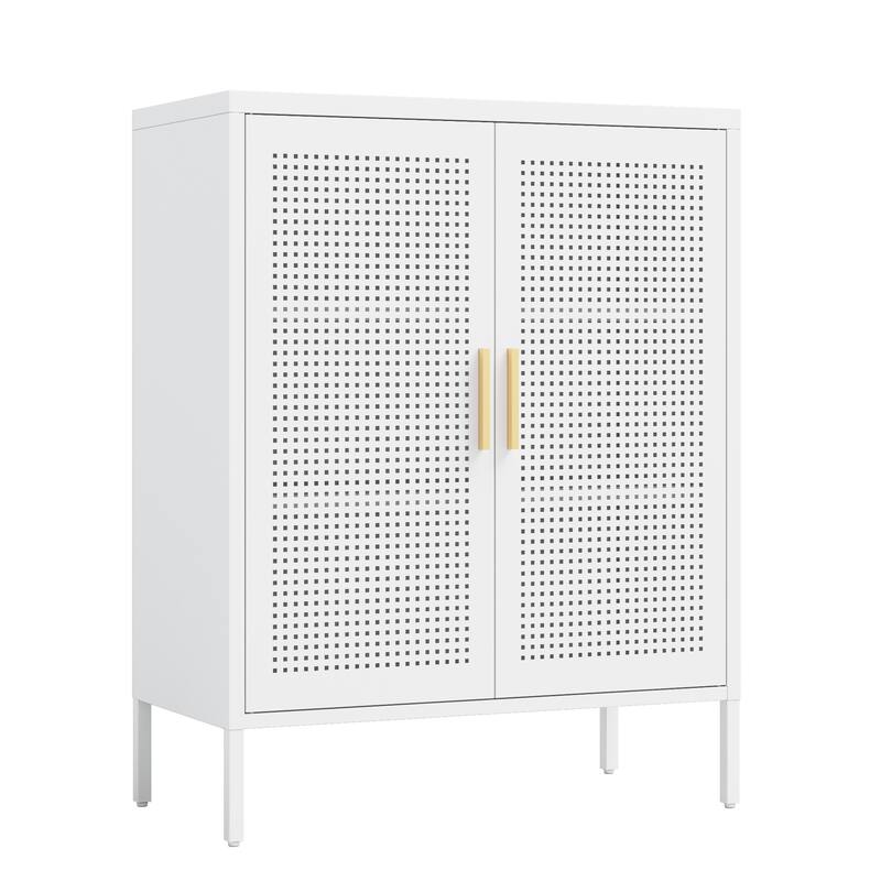 Metal Storage Cabinet with 2 Doors and 2 Adjustable Shelves, Steel Lockable Garage Storage Cabinet
