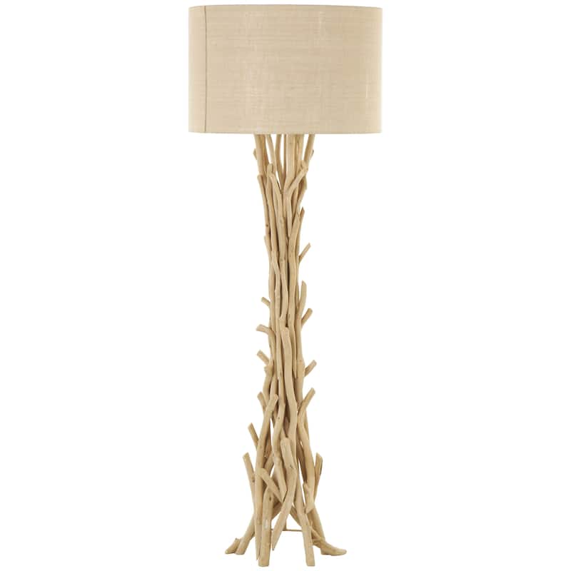 Driftwood Handmade Room Floor Lamp with Beige Linen Shade - Light Brown - Roche River Decor