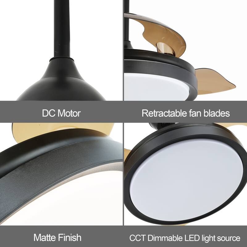 Cusp Barn 42-In Retractable Ceiling Fan with Remote Control Modern 3-Blade CCT LED Dimmable Lighting