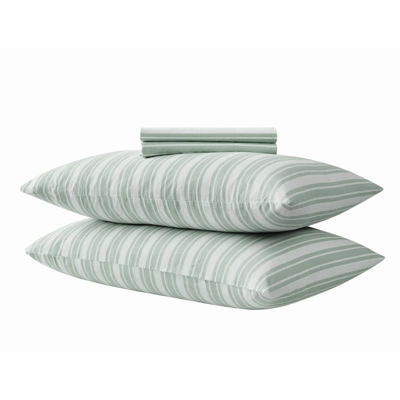 The Farmhouse by Rachel Ashwell Wide Ticking Stripe 4 Piece Sheet Set - Queen - White/Green