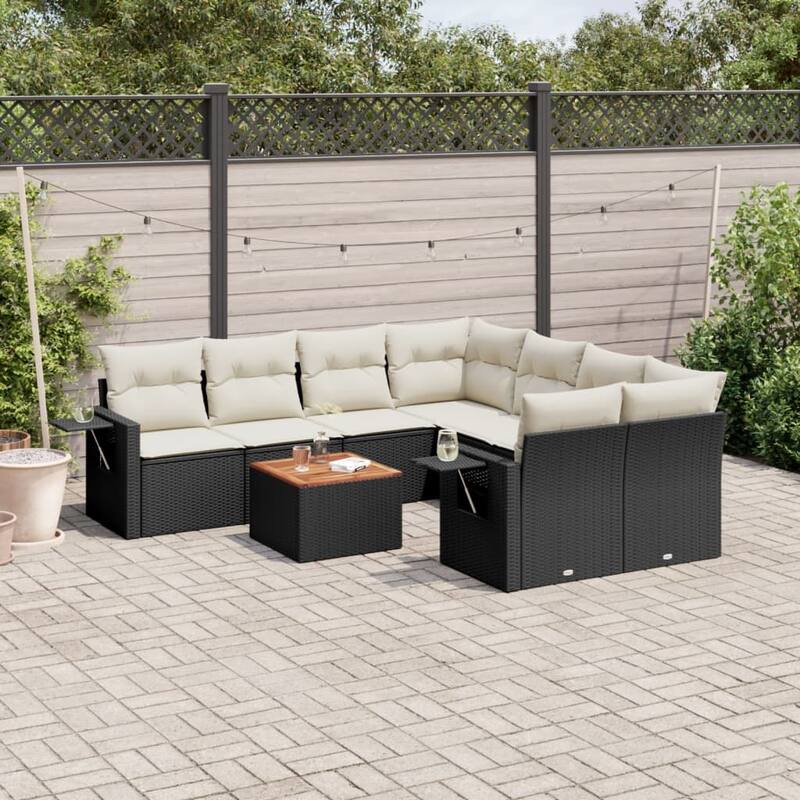 vidaXL Garden Sofa Set Black and Cream - 24.4 x 25.8 x 27.2
