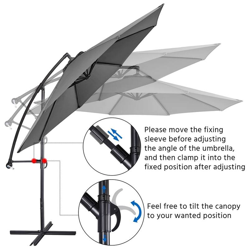 Yaheetech 10 Ft Patio Offset Umbrella Outdoor Hanging Cantilever Umbrella with Crank & Cross Base