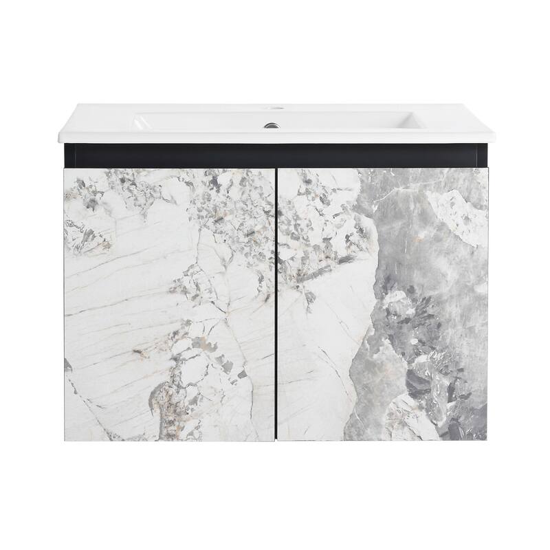 Plywood Wall Mounting Bathroom Vanity Set in Black with Integrated Ceramic Sink