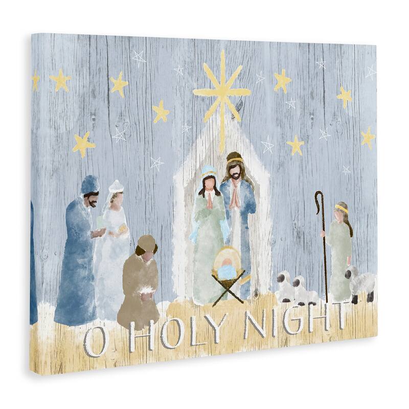 Stupell Nativity Barn Stable Christmas Holiday Rustic Scene Canvas Wall Art - Blue