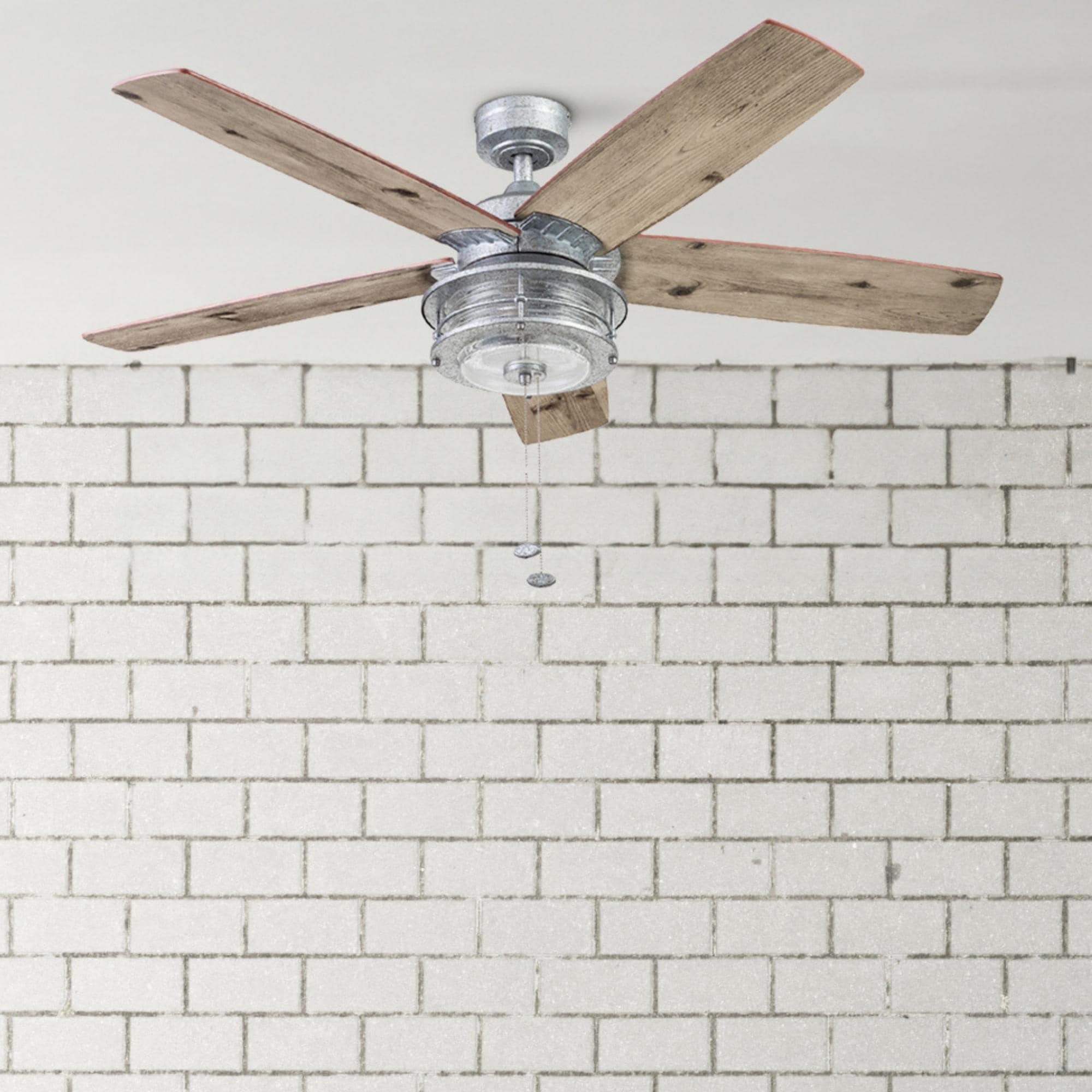 52" Honeywell Foxhaven Galvanized Farmhouse Indoor/Outdoor Ceiling Fan with Light, Pull Chain