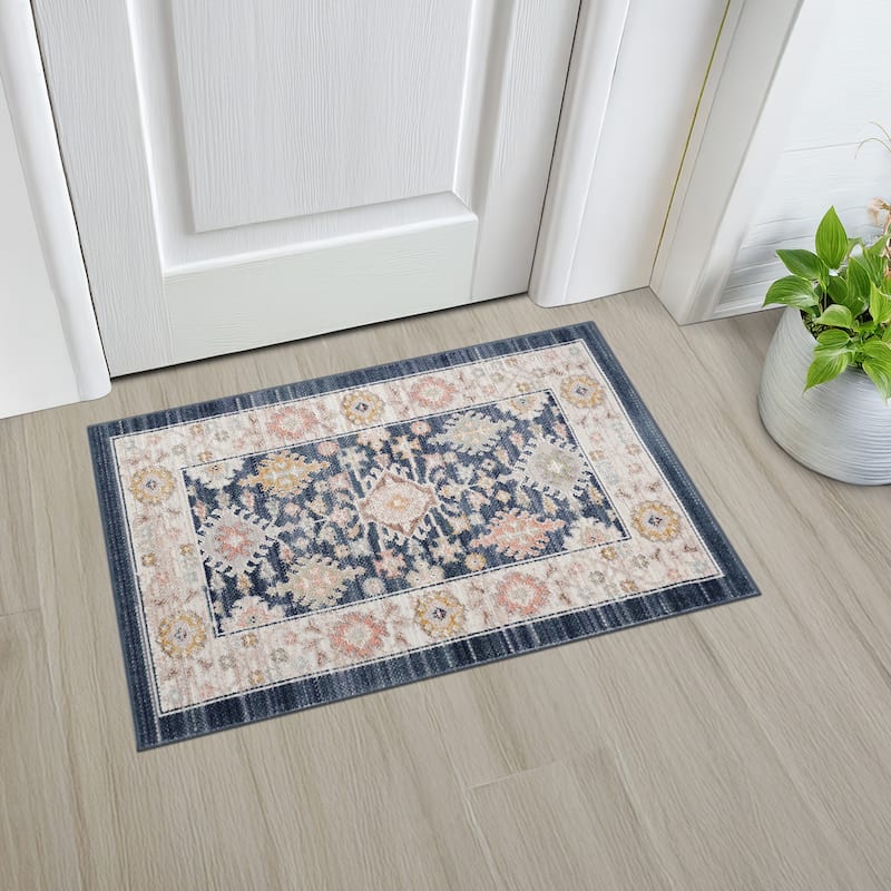 Crosswood Ellen Traditional Floral Indoor Polyester Area Rug - 2' x 3' - Navy/Aqua