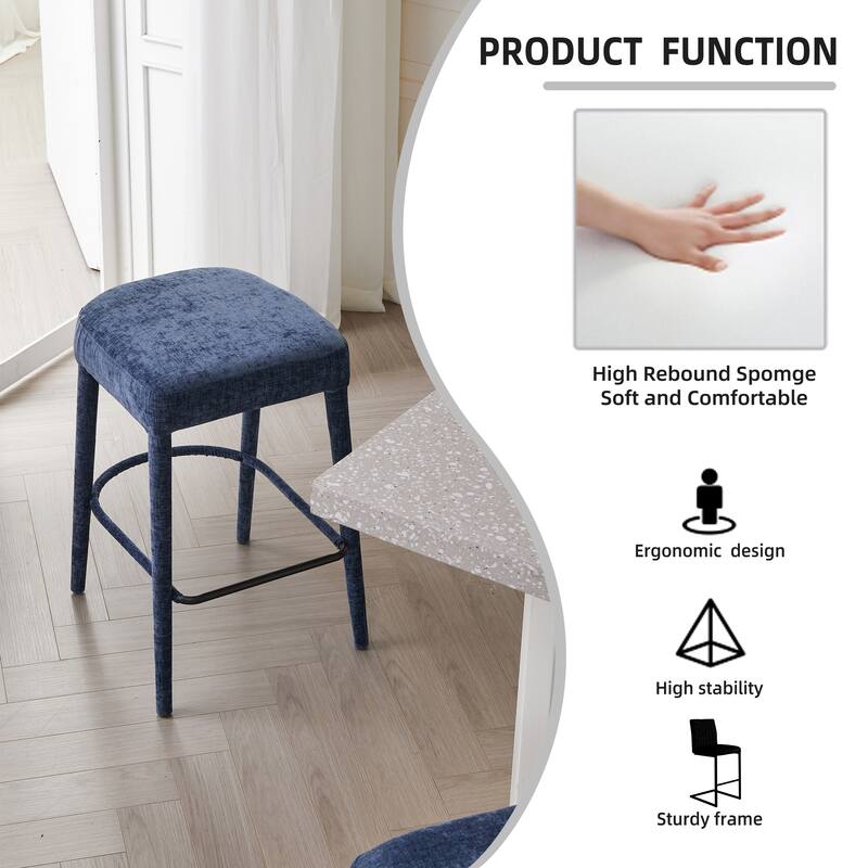 Set of 2 Counter Height Backless Brown Faux Leather Bar Stool - Comfortable Padded Seat with Sturdy Metal Legs