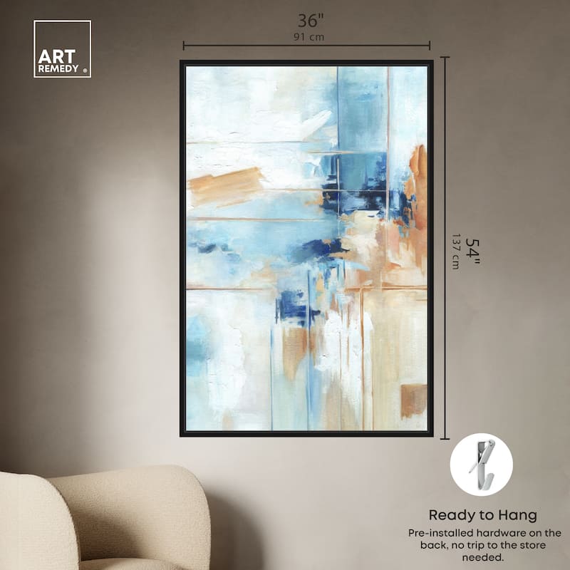 Art Remedy House Of Lines I Framed Blue Abstract 1 Piece Canvas Wall Art