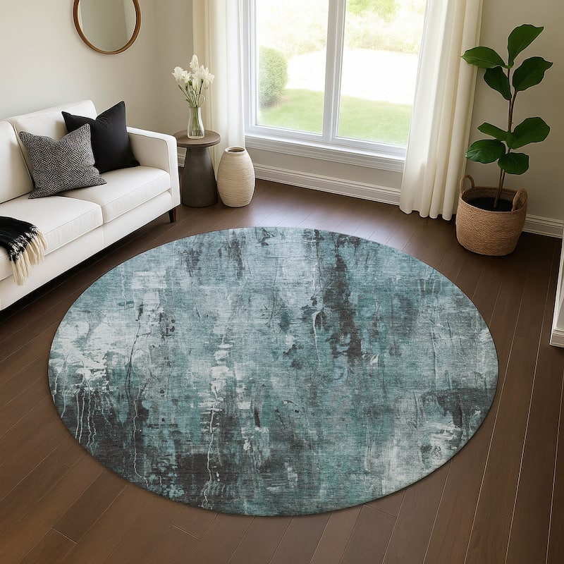 Premium Washable Super Soft Abstract Ombre Mayfield Rug - Teal - 8' x 8'