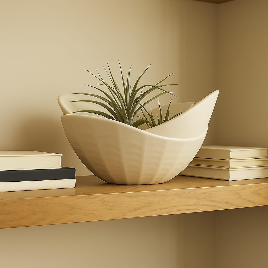 Sculptural Curved Edges Decorative Quartz Bowl-Home Decor - 17", White - 17.0"