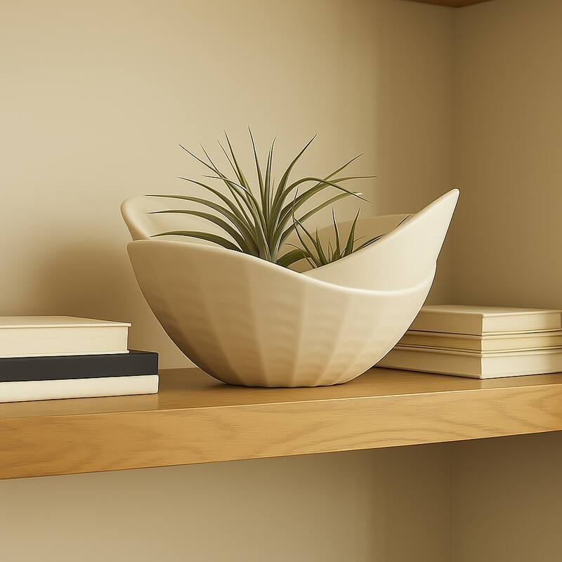 Sculptural Curved Edges Decorative Quartz Bowl-Home Decor - 17", White - 17.0" - White - 17.0"