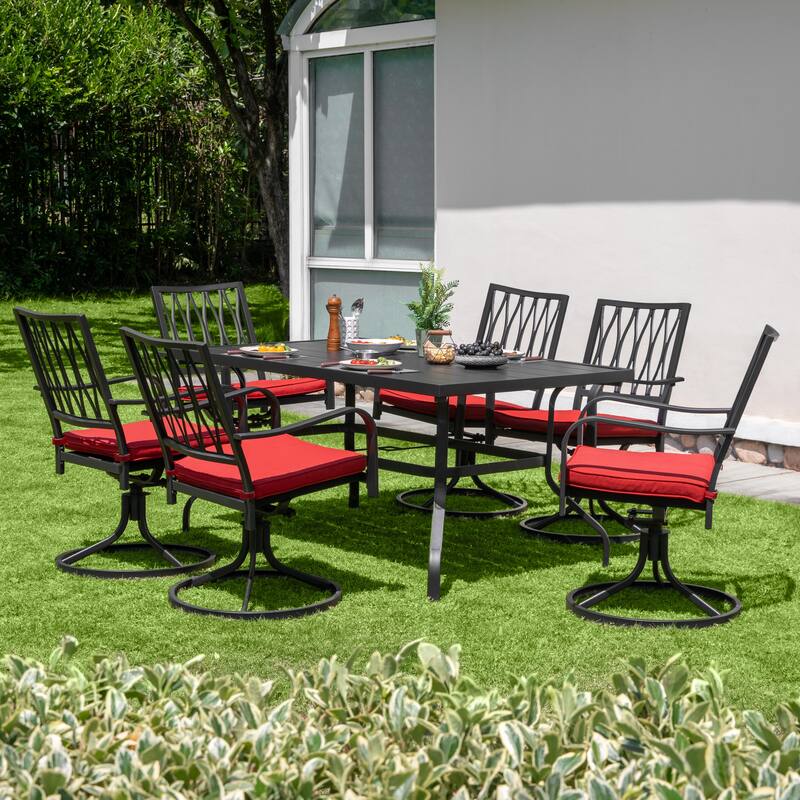 Patio 2-Piece Dining Chairs, Outdoor Swivel Chairs with Red Cushions