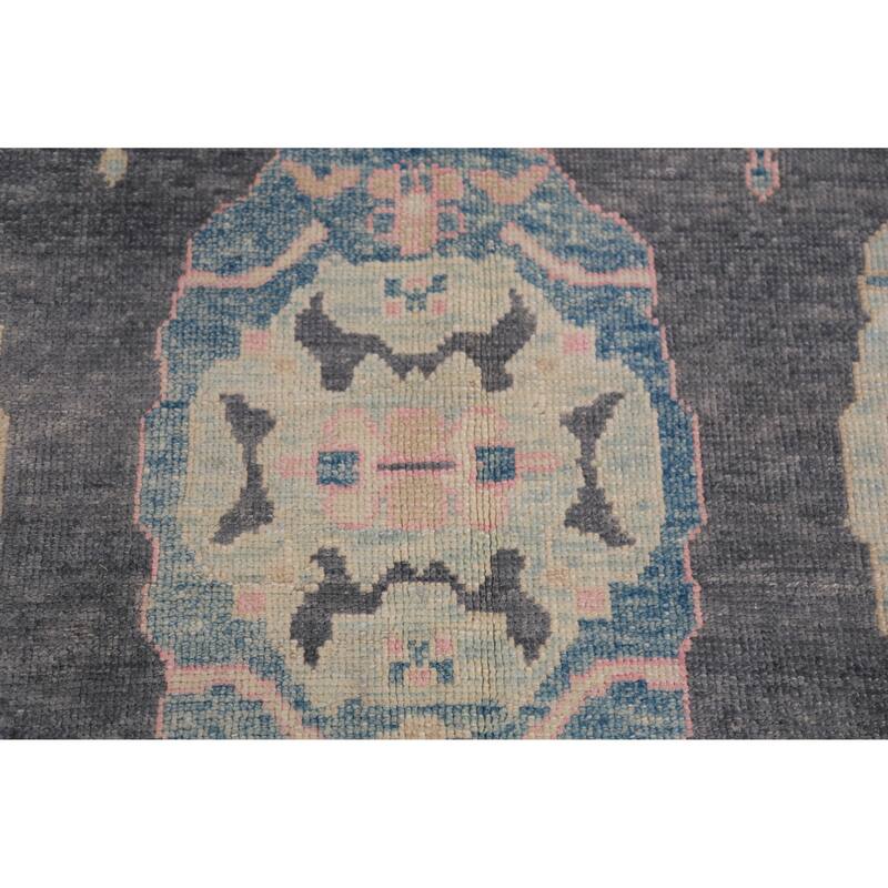 Hand Knotted Oriental 100% Wool Carpet Transitional Geometric Greys & Charcoal Oushak Area Rug - 11' 1'' X 8' 2''