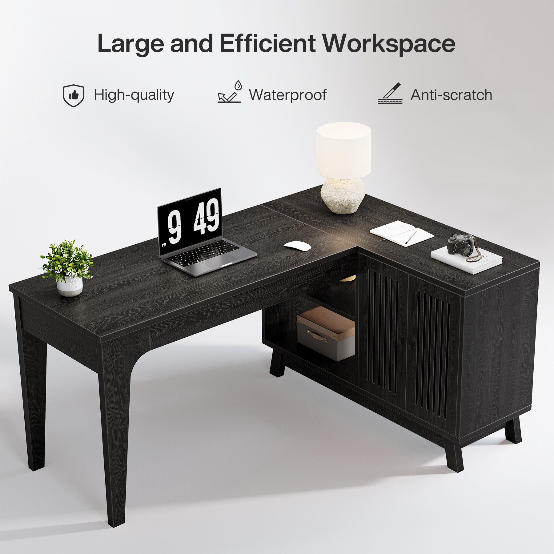 L-Shaped Desk with Storage Cabinet, 57-Inch Wood Corner