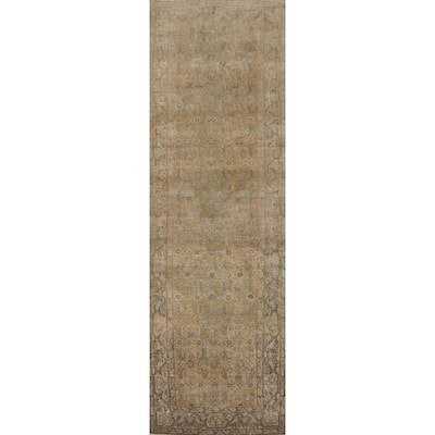 Hand Knotted Oriental 100% Wool Carpet Traditional Floral Brown Bibikabad Runner Rug - 12' 11'' X 3' 0''